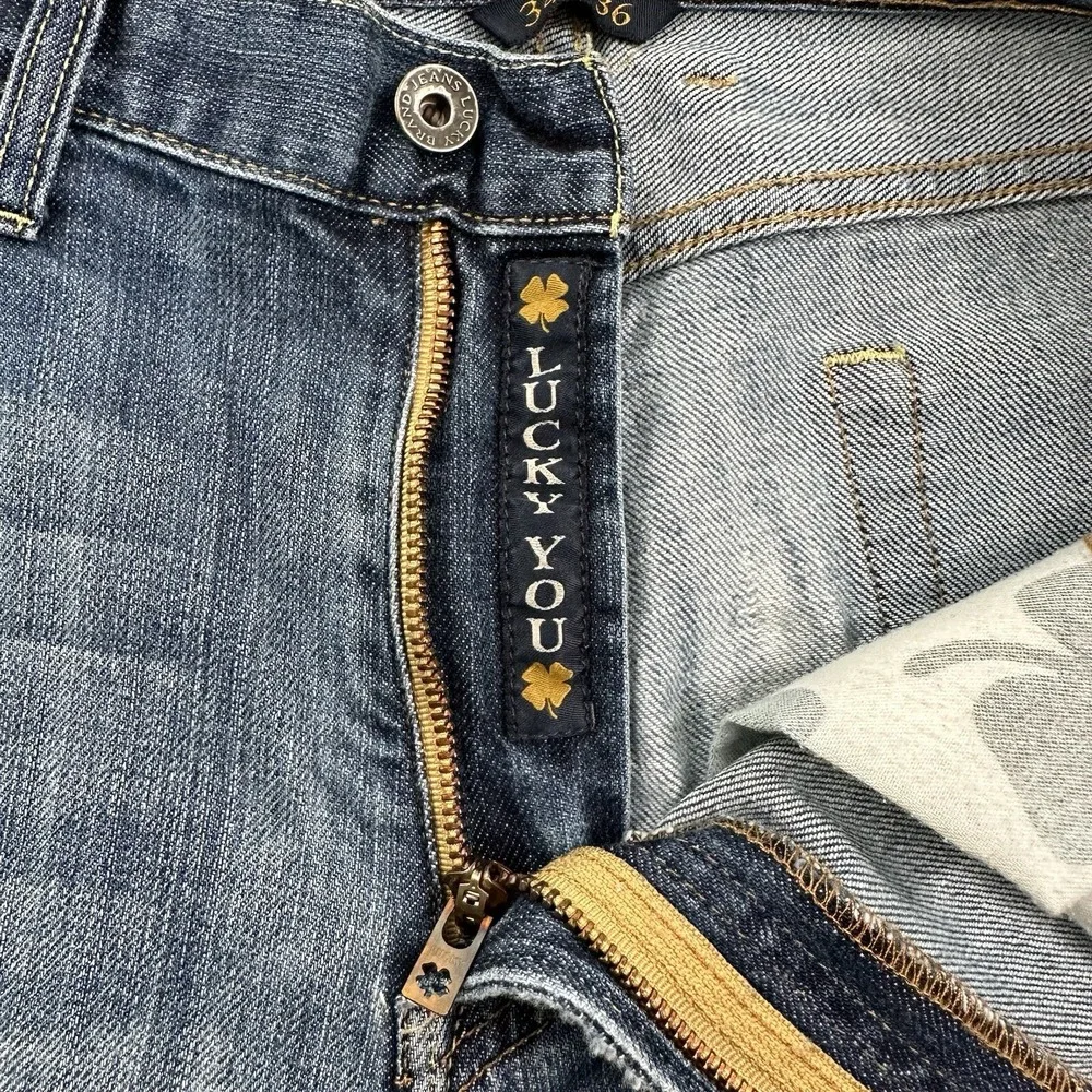 Lucky Brand 329 Straight Jeans Men actual 34x34‎ Blue Distressed Italian Denim